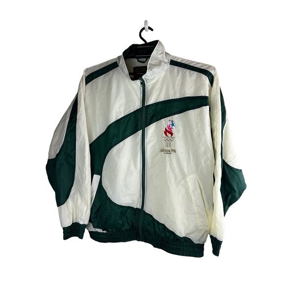 Vintage 1996 Atlanta Olympics Full Zip Windbreaker Jacket White Green Sz Medium - Picture 2 of 10